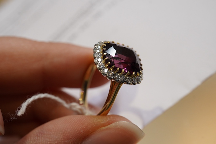 An attractive spinel and diamond ring